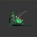 Green Seal Like Creature Character With White Branch Decorations And Glowing Elements 3d model