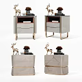 Elegant Modern Bedside Tables With Gold Trim Deer Figurines And Vases