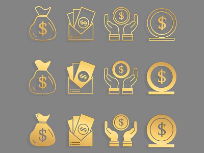 Gold Currency Themed Wall Decor With Money Bag Banknotes Hands Holding Coins And Dollar Signs 3d model