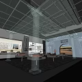Contemporary Cultural Center Interior Featuring Exhibition Displays Glass Columns And Open Display Areas