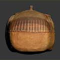 Ancient Egyptian Sarcophagus Sculpture Carving With Orange Stone Face And Wing Patterns