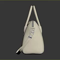 Elegant Beige Leather Handbag With Top Handle And Detachable Shoulder Strap