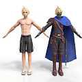 Men in Different Outfits Casual Shorts Sandals and Armor With Blue Cape and Sword