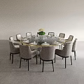 Modern Round Dining Table Set With Gray Chairs And Flower Centerpiece 3d model