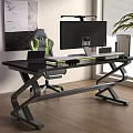 Modern Standing Desk Setup With Computer Monitor Office Chair And Green Plant
