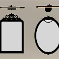 Ornate Decorative Mirrors With Golden Frames Rectangular And Oval Shapes With Lighting Fixtures 3d model