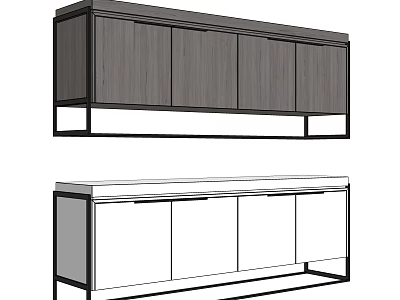Modern TV Stand with Wooden Cabinet Doors and Metal Frame Contemporary Sleek Design 3d model