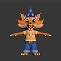 Cheerful Fox Game Movie Character With Striped Shirt Blue Pants And Blue Party Hat In 3D Design