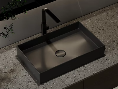 Modern Black Square Washbasin With Grey Stone Countertop Black Faucet And Minimalist Design 3d model