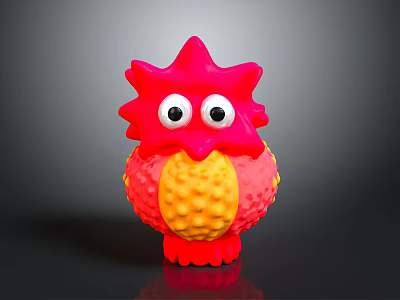 Colorful Red And Yellow Toy Figure With Big Eyes And Textured Surface 3d model