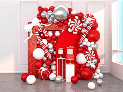 Christmas Beauty Chen Decoration Atmosphere Balloon Arrangement Red Christmas Theme Holiday Heap DP 3d model