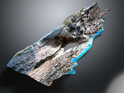 3D Rendered Terrain Model With Natural Rock Texture And Blue Elements 3d model