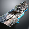 3D Rendered Terrain Model With Natural Rock Texture And Blue Elements
