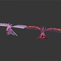 Mythical Birds with Blue and Red Feathered Wings Displayed in White Background