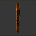Decorative Wall Hanging With Red Wooden Planks And Intricate Metal Patterns