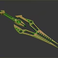 Golden Decorative Spear Featuring Intricate Geometric Patterns And Sharp Pointed Tip