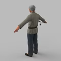 Man Wearing Gray Headscarf Gray Chinese Top Brown Belt Blue Pants Black Shoes Arms Outstretched