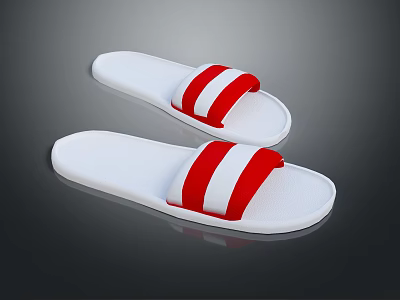 White Home Slippers With Red Stripes For Comfortable Casual Daily Wear 3d model