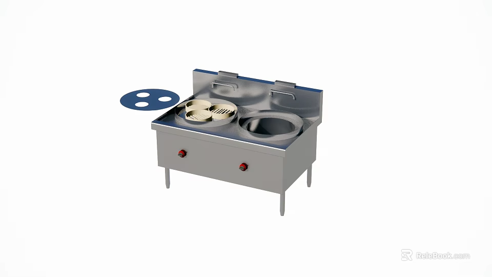 Stainless Steel Open Kitchen Station With Double Heating Pots And Lids 3d model 