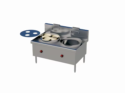 Stainless Steel Open Kitchen Station With Double Heating Pots And Lids 3d model