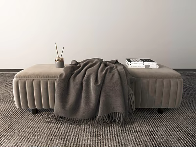 Light Gray Stool With Cozy Blanket Books And Chopstick Holder In Indoor Space 3d model