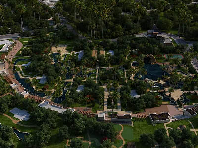 Lush Garden Landscape Design With Winding Paths Water Features Lush Trees And Seating Areas 3d model