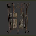 Rustic Metal Firewood Storage Basket with Ornate Handles for Home Fireplace Use