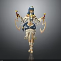 Egyptian Style Female Character With Blue Long Hair White Clothing Golden Weapons And Wing Decorations