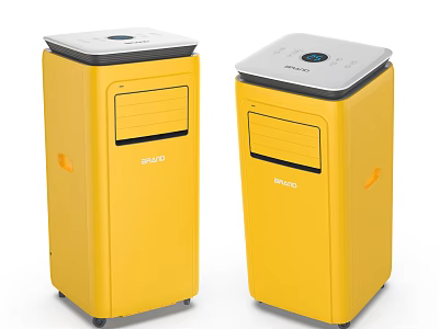 Portable Yellow Standing Air Cooler Fans With Wheels And Modern Design 3d model