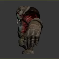 Game and Movie Character With Armored Red Metallic Body Glowing Chest And Clawed Hands