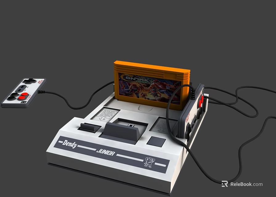 Vintage Entertainment Electronics Classic Game Console With Super Mario Cartridge And Controller 3d model 