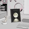 Entertainment Desk With Super Moon Artwork Crescent Moon Decor And Purple Lighting