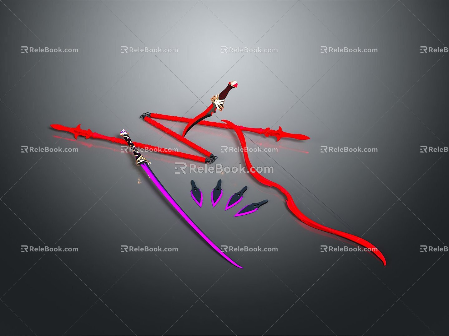 Cold weapons knife archer gun sword halberd axe hook fork spear trident melee weapon 3d model