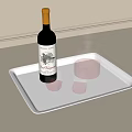 Elegant Red Wine Bottle And Two Glasses On Silver Tray With Decanter
