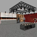 Fashion Clothing Store Interior With Red Walls Black Metal Ceiling And Display Tables