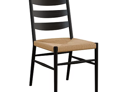 Simple Design Leisure Chair With Black Wooden Frame Brown Woven Seat And Horizontal Slat Back 3d model