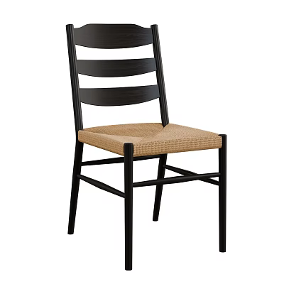 Simple Design Leisure Chair With Black Wooden Frame Brown Woven Seat And Horizontal Slat Back 3d model