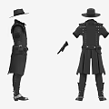 Stylish Black Roleplay Outfit With Long Coat Hat Vest Gloves And Boots