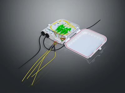 Computer Circuit Board In Transparent Case With Green Components White Cover And Colored Wires 3d model
