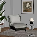 Gray Accent Chair With Cushion Large Green Plant Blinds Table Lamp Side Stool Rug Magazine
