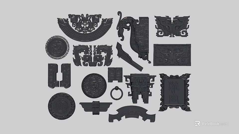 Traditional Decorative Sculpture Carvings With Intricate Patterns Various Shapes And Ornate Designs 3d model 