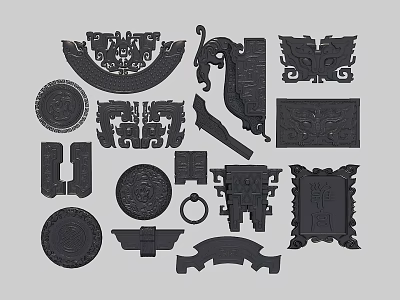 Traditional Decorative Sculpture Carvings With Intricate Patterns Various Shapes And Ornate Designs 3d model