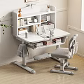 Modern Desk And Chair Set With White Bookshelf Gray Adjustable Chair For Study Room
