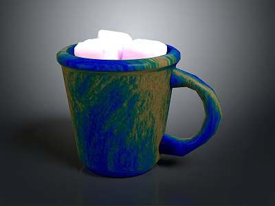 Blue And Green Textured Ceramic Mug With White Sugar Cubes For Daily Use 3d model