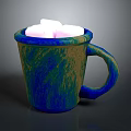Blue And Green Textured Ceramic Mug With White Sugar Cubes For Daily Use