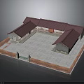 Traditional Chinese Courtyard House Architecture With Red Roof Square Courtyard And Brick Walls