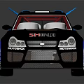 Black Racing Car With Blue Accents SAHARA Logo Number 7 And Rear Spoiler