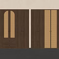 Dark Wood Wardrobe Design Featuring Arched Panel Drawers And Vertical Accent Panels 3d model