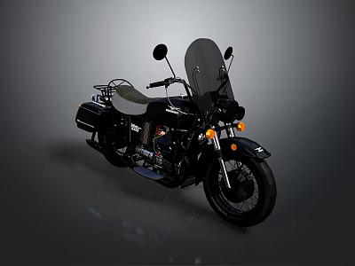 Black Classic Motorcycle With Windshield Rearview Mirrors Headlights And Handlebar Design 3d model