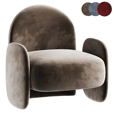 Single Sofa Velvet Upholstered Beige Modern Rounded Armrests Curved Backrest With Multiple Color Options 3d model